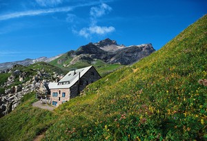 The Pfälzerhütte refuge on the Austrian border with Liechtenstein